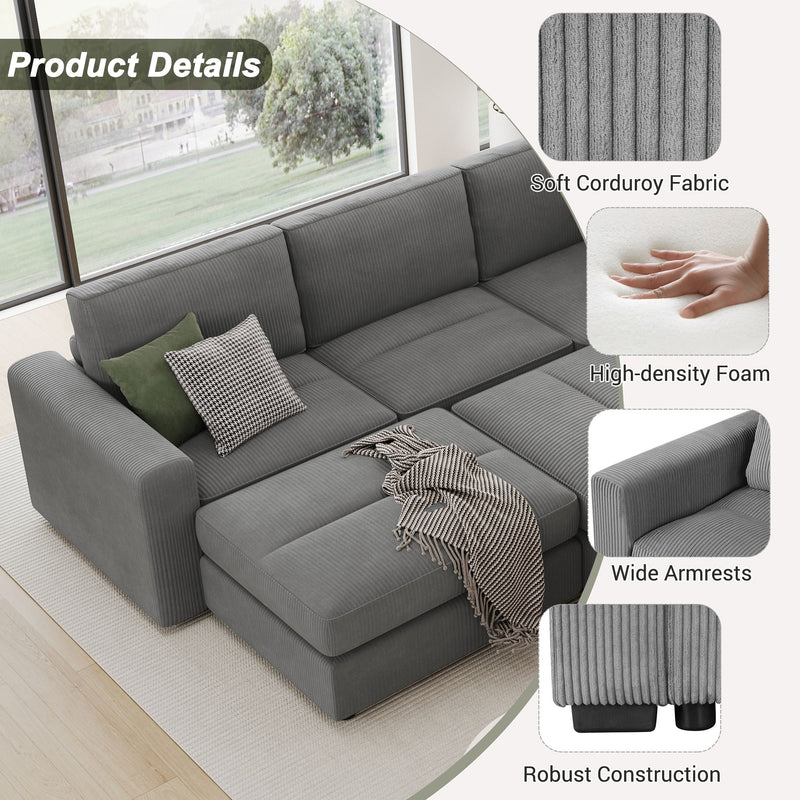 Sectional Couch Sofa Bed Modular Sofa With Two Movable Ottomans For Living Room