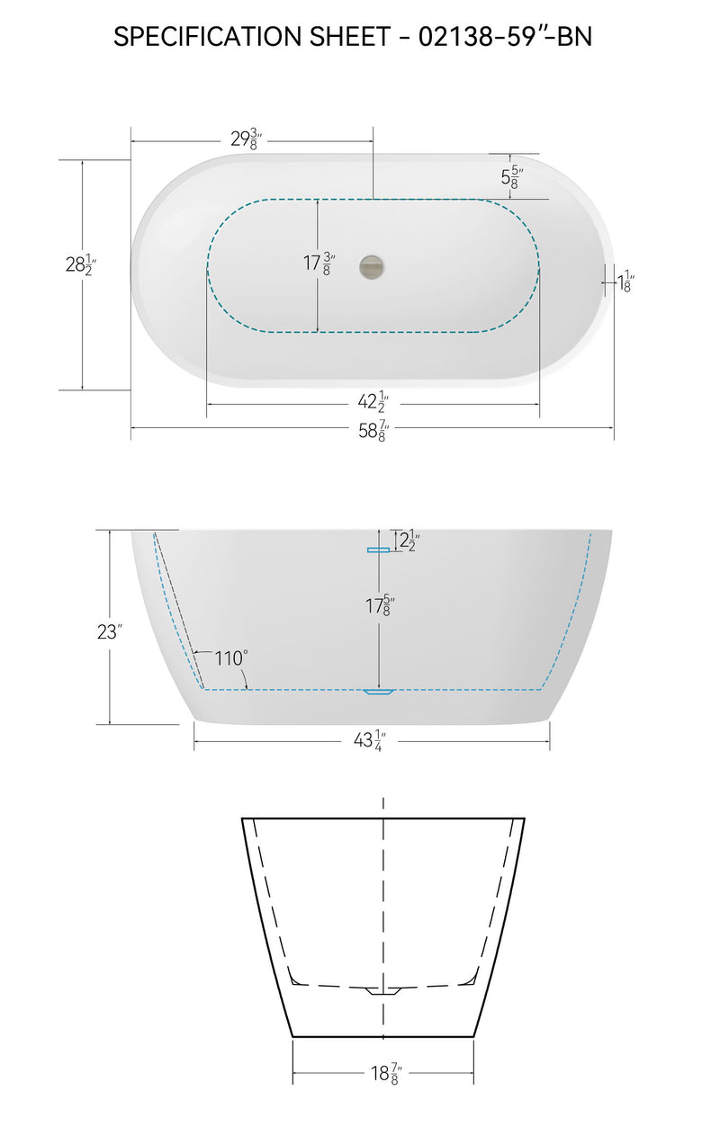 Acrylic Freestanding Soaking Bathtub With Integrated Slotted Overflow And Brushed Nickel Toe-Tap Drain, Cupc Certified