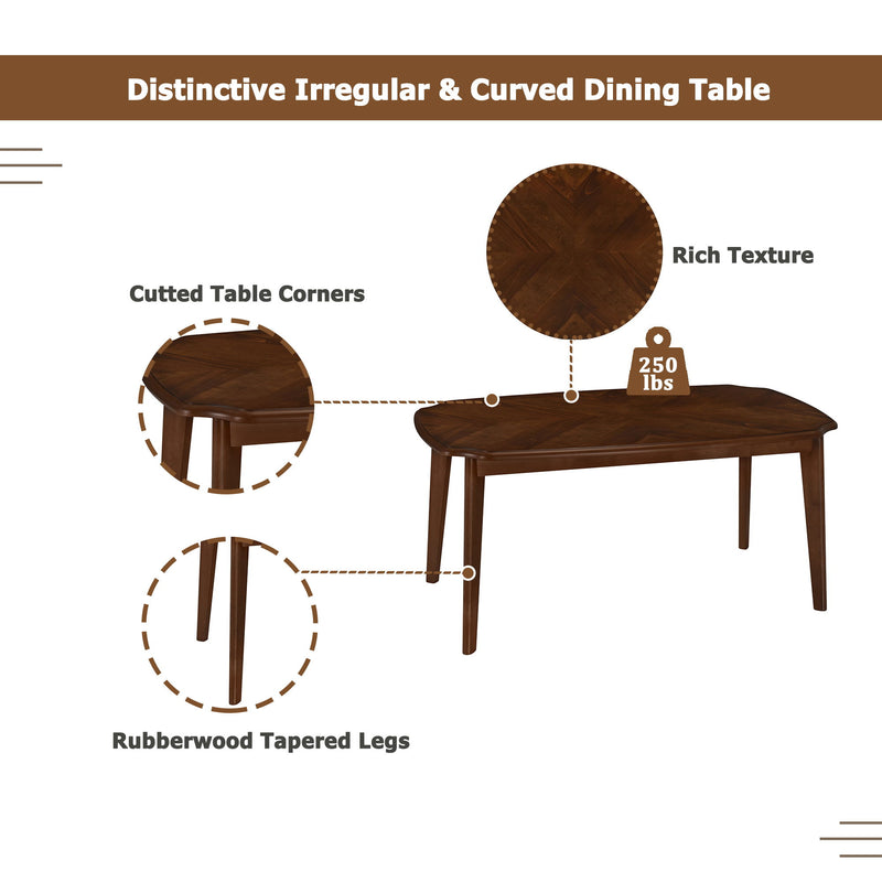 Topmax - 7 Piece Vintage Dining Table Set With 6 Dining Chairs, Kitchen Table Set For 6 With Curved Back And Seat