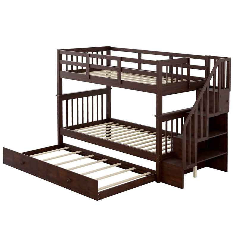 Stairway Twin-Over-Twin Bunk Bed with Twin size Trundle for Bedroom, Dorm, Adults, Espresso( old sku: LP000209AAP )