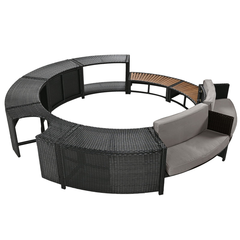 Spa Surround Spa Frame Patio Rattan Sofa Set With Storage Spaces, Mini Sofa And Comfortable Cushion For Patio, Backyard