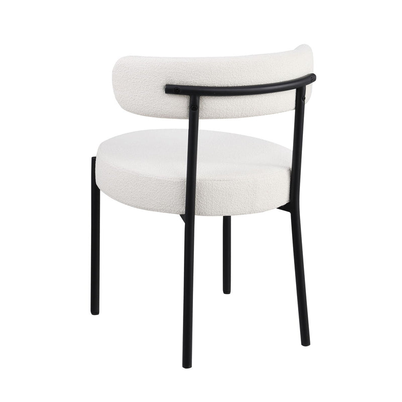 Dining Chairs (Set of 2) Round Upholstered Boucle Dining Room Chairs Mid-Century Modern Kitchen Chairs Curved Backrest Chairs For Dining Room Metal Legs - White / Black