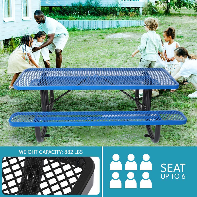 Outdoor Steel Picnic Rectangular Table With Umbrella Pole