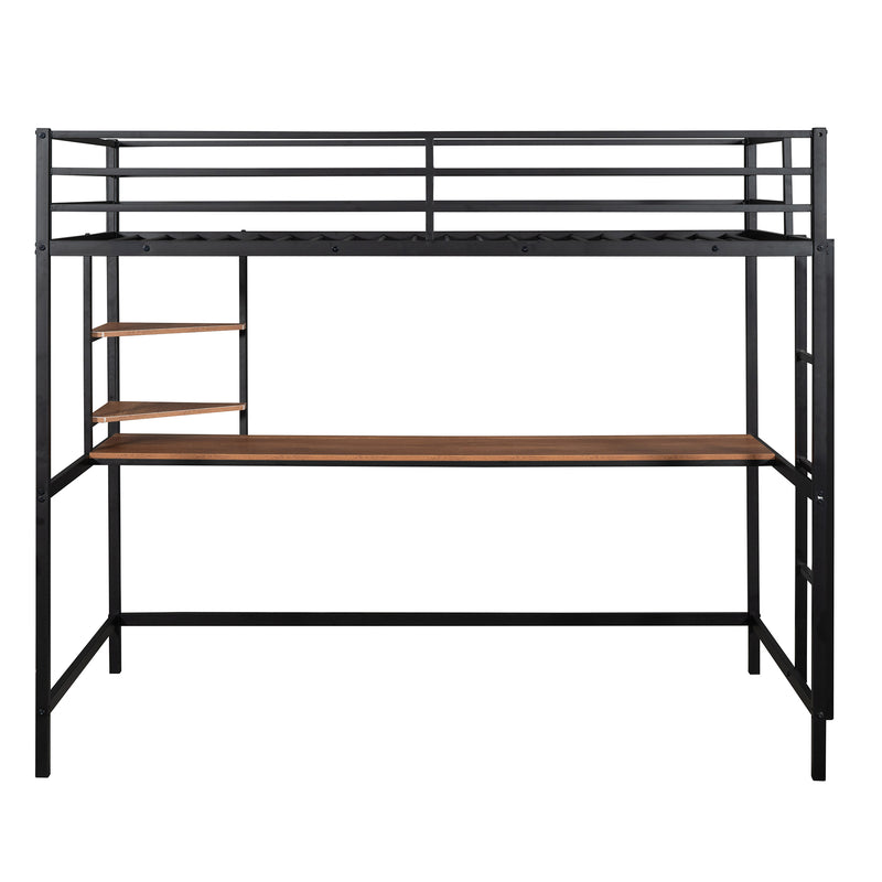 Twin Metal Loft Bed with Desk and Shelve,Black