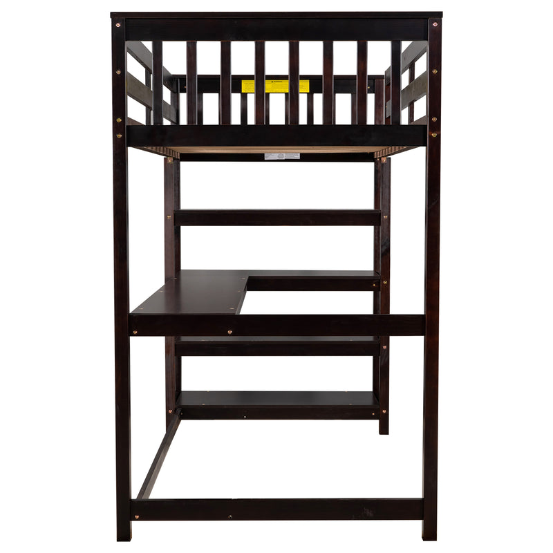 Twin Size Loft Bed with Storage Shelves and Under-bed Desk, Espresso(OLD SKU:SM000245AAP-1)