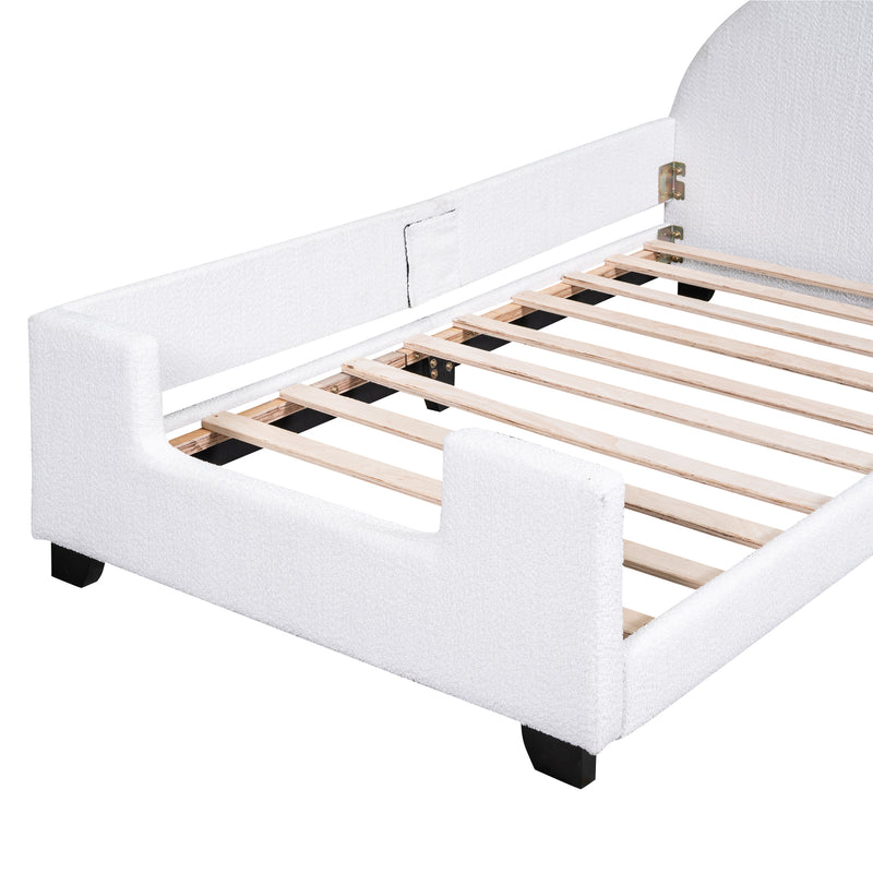 Teddy Fleece Twin Size Upholstered Daybed with Carton Ears Shaped Headboard, White