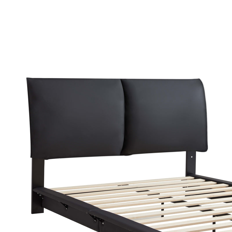 Queen Size Upholstered Platform Bed with Sensor Light and Ergonomic Design Backrests, Black