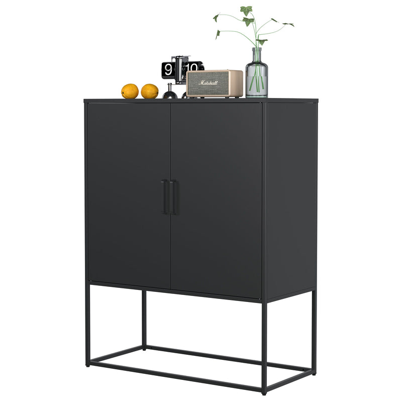 Heavy Duty Metal Buffet Sideboard Modern Steel Storage Cabinet With 2 Shelves, Free Standing Accent Cabinet With Magnetic Doors For Bedroom, Kitchen, And Home Office, Anti-Tip Design