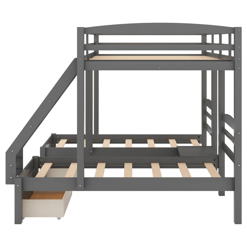 Full Over Twin & Twin Bunk Bed, Triple Bunk Bed With Drawers - Gray