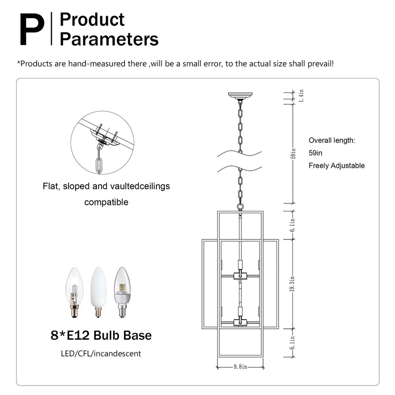 8 Light Lantern Chandelier Lighting, Entryway Chandeliers For High Ceilings, Chandeliers For Dining Room, Foyer, Entry, Staircase, Hallway, Height Adjustable (E12 Bulbs Not Included)