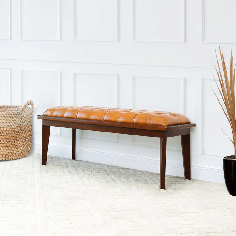 Arden - Bench With Buttons - Brown / Rustic / Tan