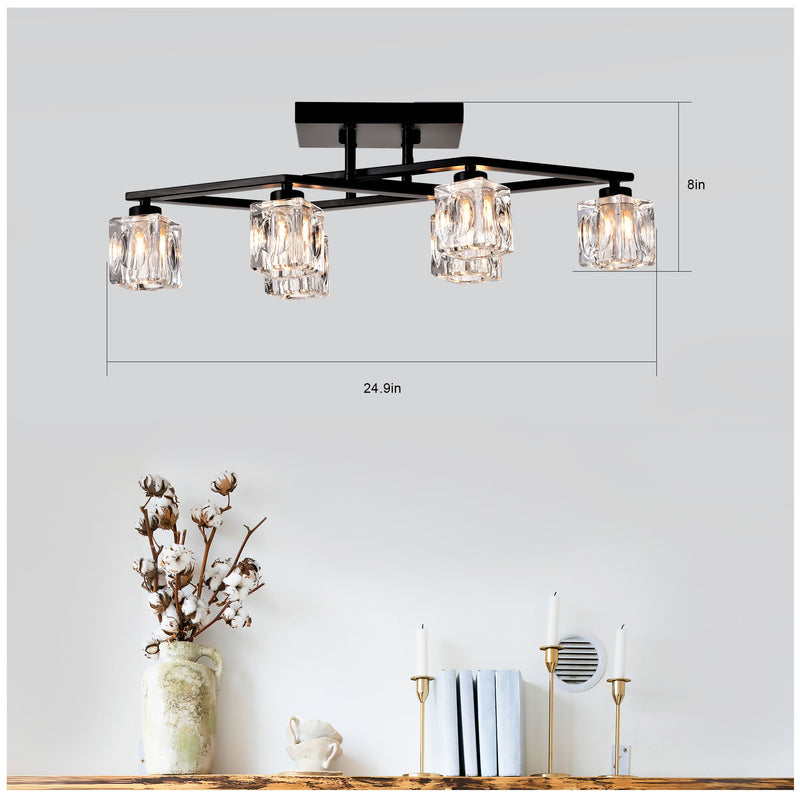 6 Light Crystal Ceiling Light For Dining Room, Modern Ceiling Lamp With Light Fixture For Entryway, Lobby, Kitchen, Bedroom, Living Room, Conference Room, (6*G9 Bulbs Included)