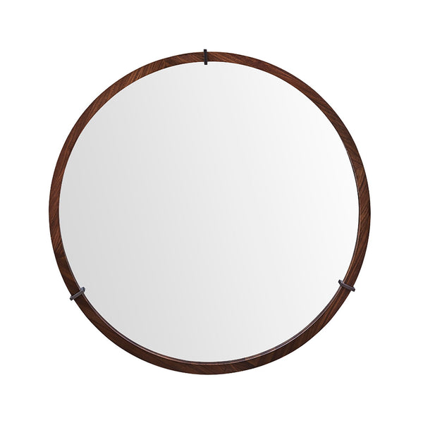 Hausen - Mid-Century Modern Round Accent Wall Mirror - Brown Walnut