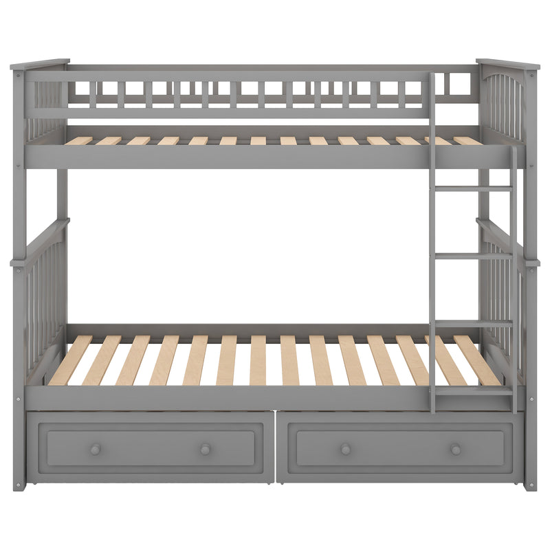 Twin over Twin Bunk Bed with Drawers, Convertible Beds, Gray(Old SKU: SM000240AAE-1)