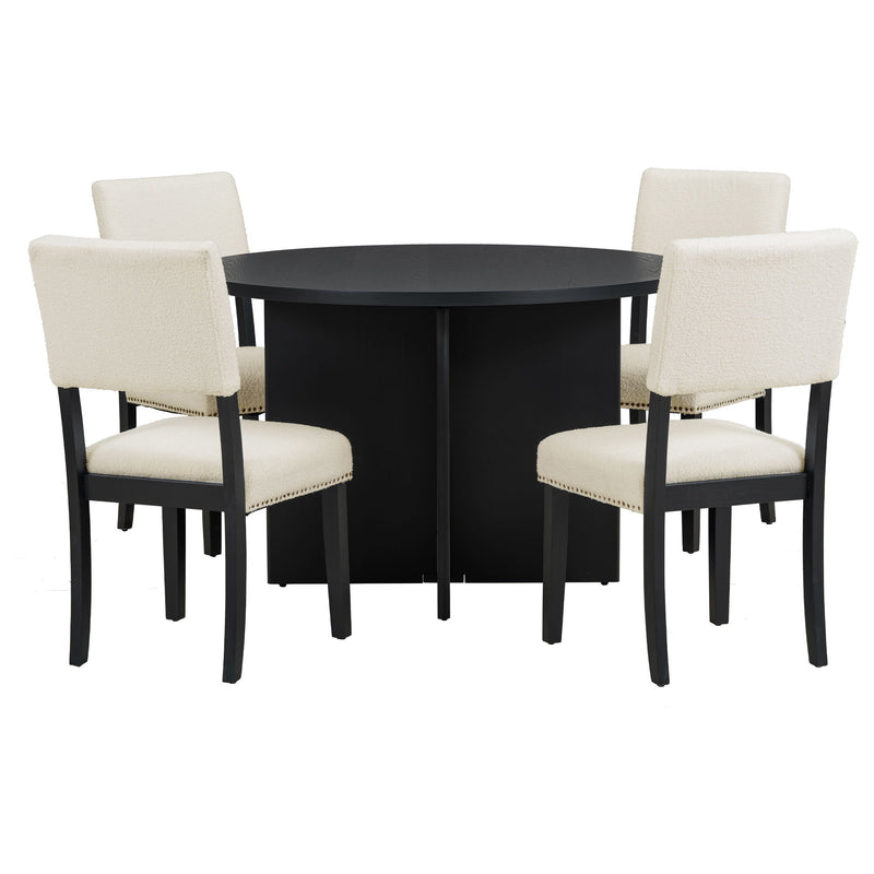 Topmax - 5 Piece Modern Round Dining Table Set Pedestal Kitchen Table Set With 4 Upholstered Dining Chairs For Studio, Apartment, Small Places