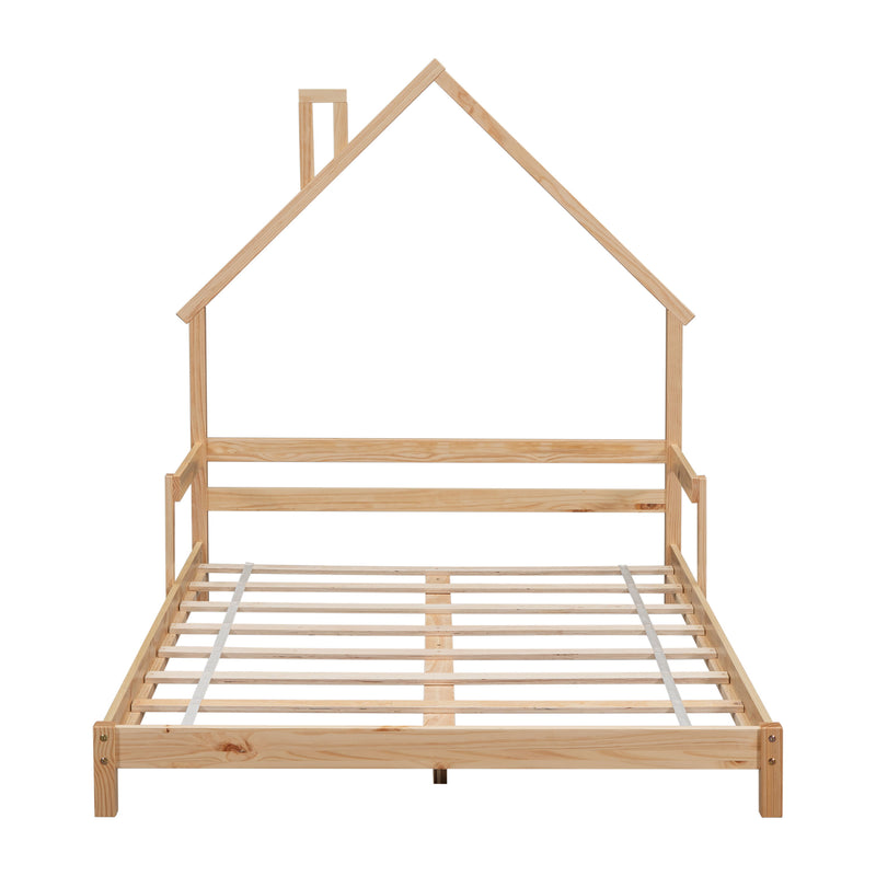 House-Shaped Headboard Bed With Handrails, Slats