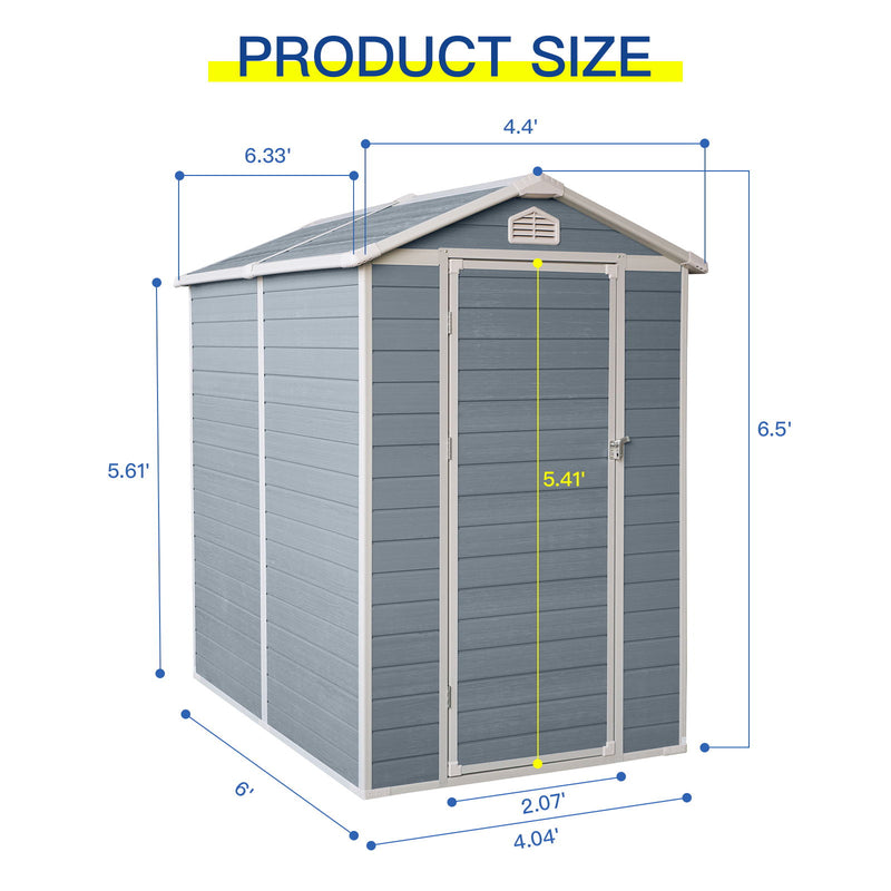 4X6Ft Resin Outdoor Storage Shed Kit-Perfect To Store Patio Furniture - Gray