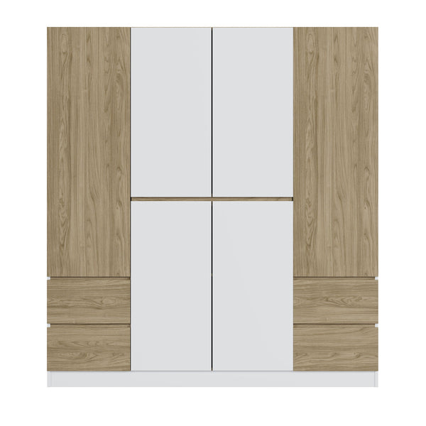 6 Doors Wardrobe Storage For Bedroom, With 4 Drawers - White / Nature