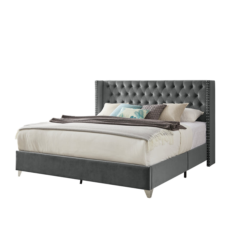 B100S King bed, Button designed Headboard,strong wooden slats + metal legs with Electroplate