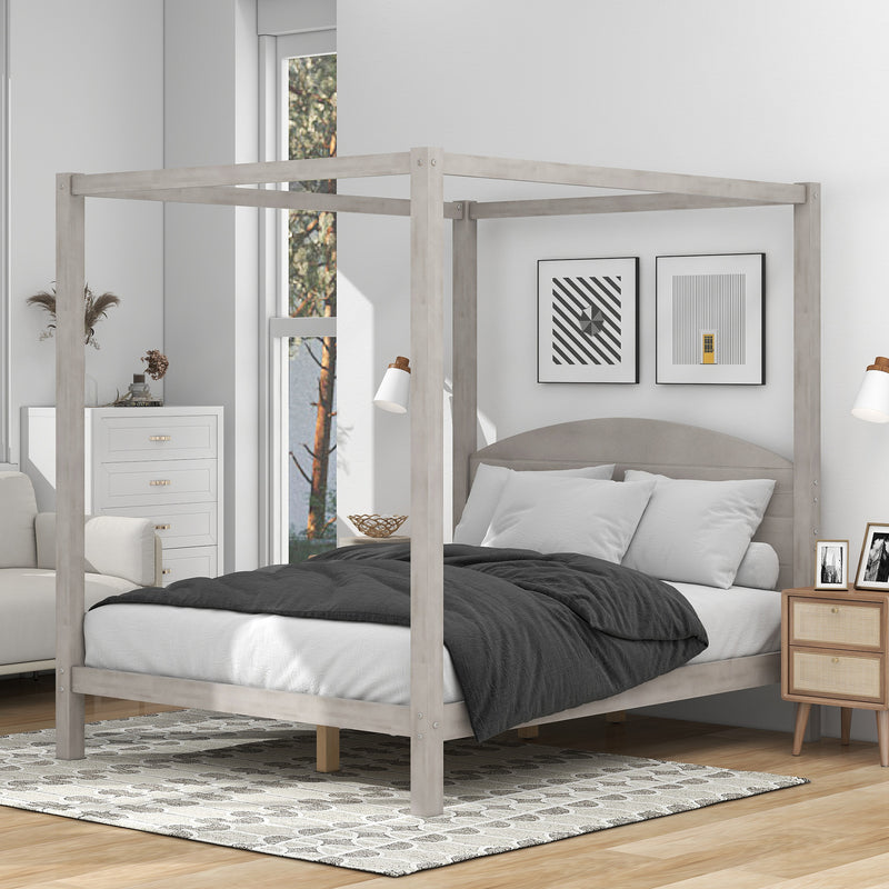 Queen Size Canopy Platform Bed with Headboard and Support Legs,Grey Wash