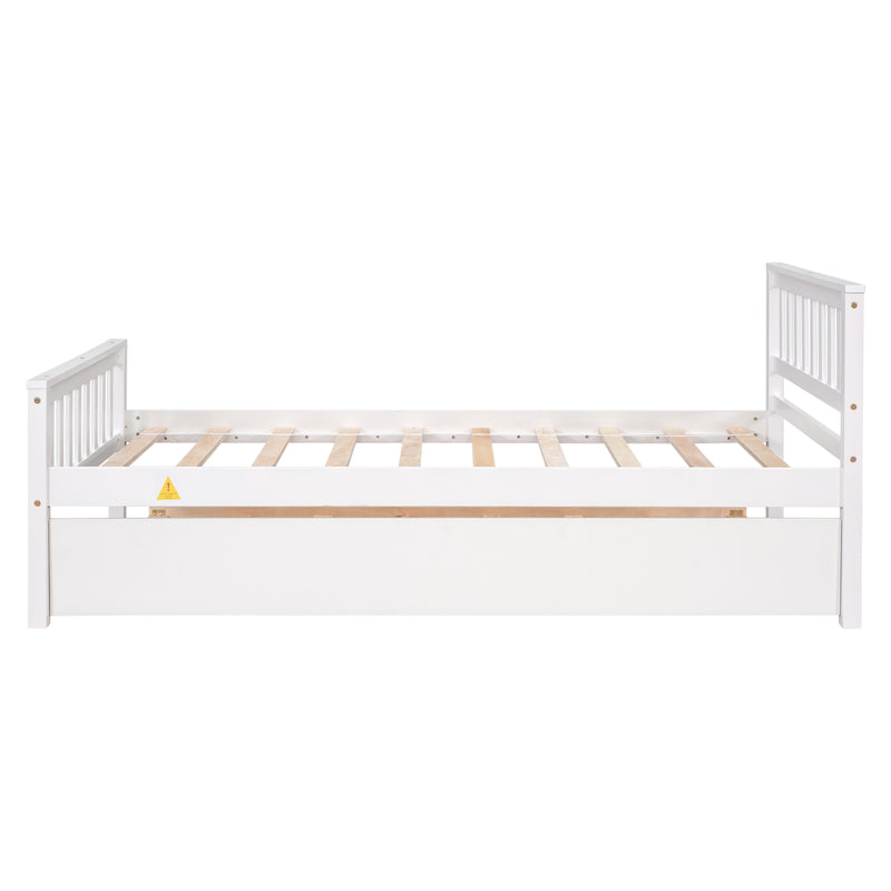 Twin Bed with Trundle, Platform Bed Frame with Headboard and Footboard, for Bedroom Small Living Space,No Box Spring Needed,White(New SKU:W504P148532)