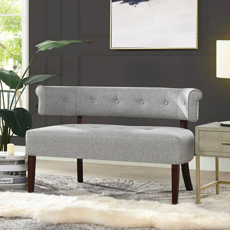 Jared - Roll Arm Tufted Bench Settee - Light Gray