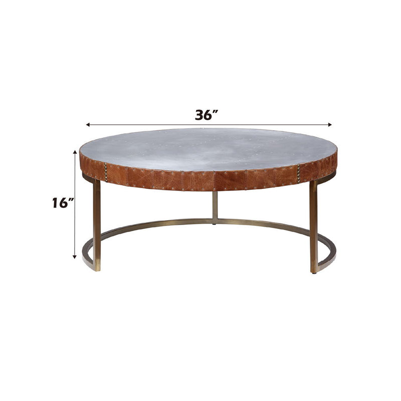 Tamas - Coffee Table - Aluminum & Cocoa Top Grain Leather - 16"