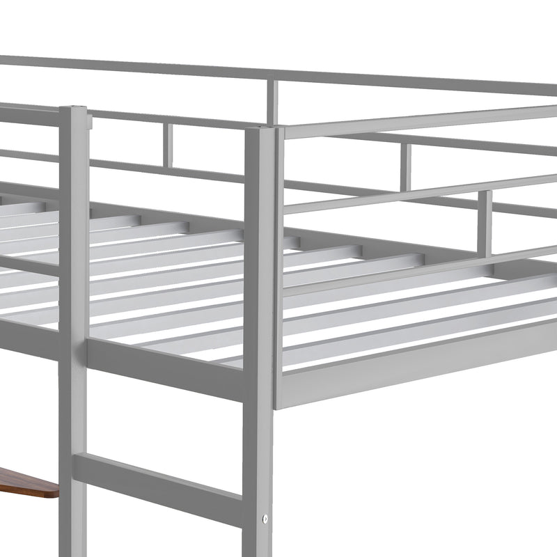 Twin Metal Loft Bed with 2 Shelves and one Desk ,Silver(Old SKU: MF281206AAN)