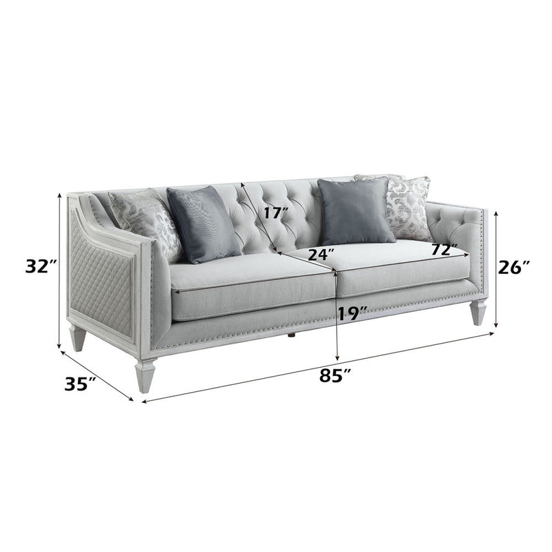 Katia - Sofa - Light Gray Linen & Weathered White Finish