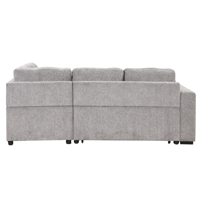 Sectional Pull-Out Sofa Bed L-Shaped Corner Sofa Couch With Storage Chaise, USB Ports, Power Sockets, Cup Holder For Living Room, Bedroom, Study