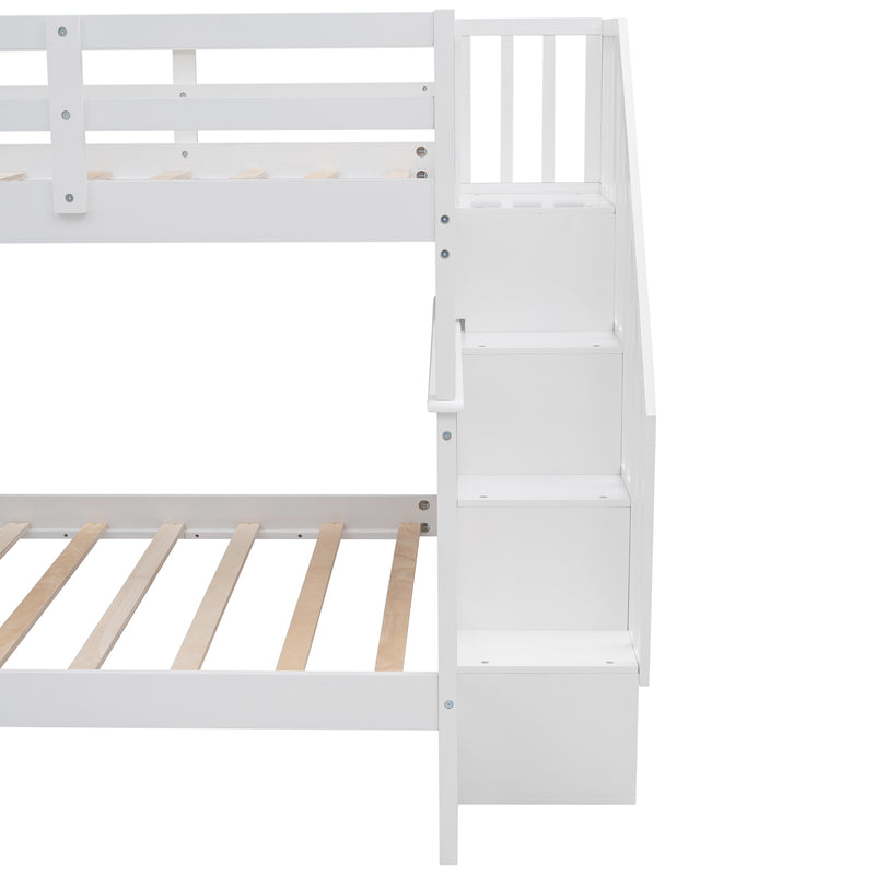 Stairway Full-Over-Full Bunk Bed with Storage and Guard Rail for Bedroom, Dorm, White color(OLD SKU :LP001110AAK)