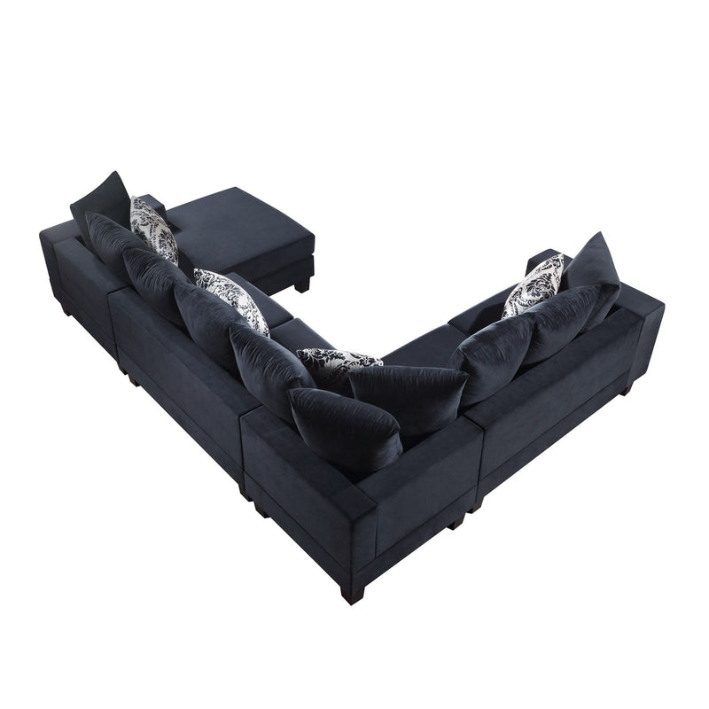 Modern U Shape Sectional Sofa, Velvet Corner Couch With Lots Of Pillows Included, Elegant And Functional Indoor Furniture - Black