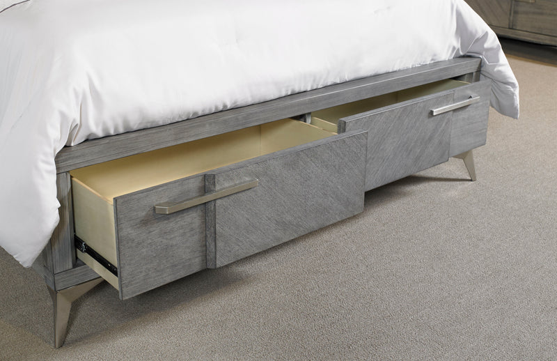 King Storage Bed With Bookmatched Veneer - Gray