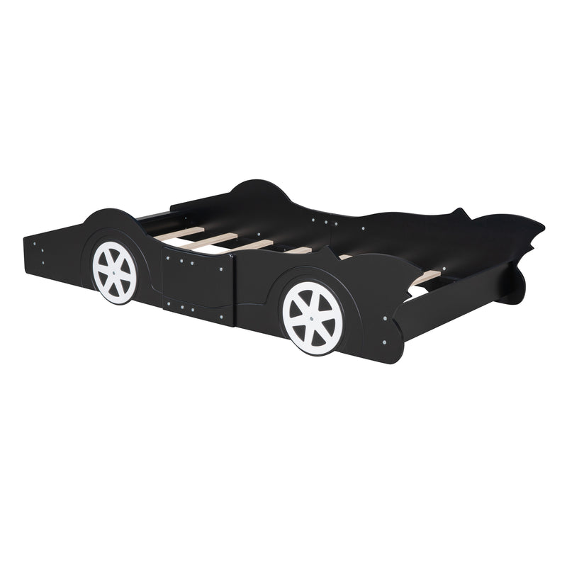 Twin Size Race Car-Shaped Platform Bed with Wheels,Black