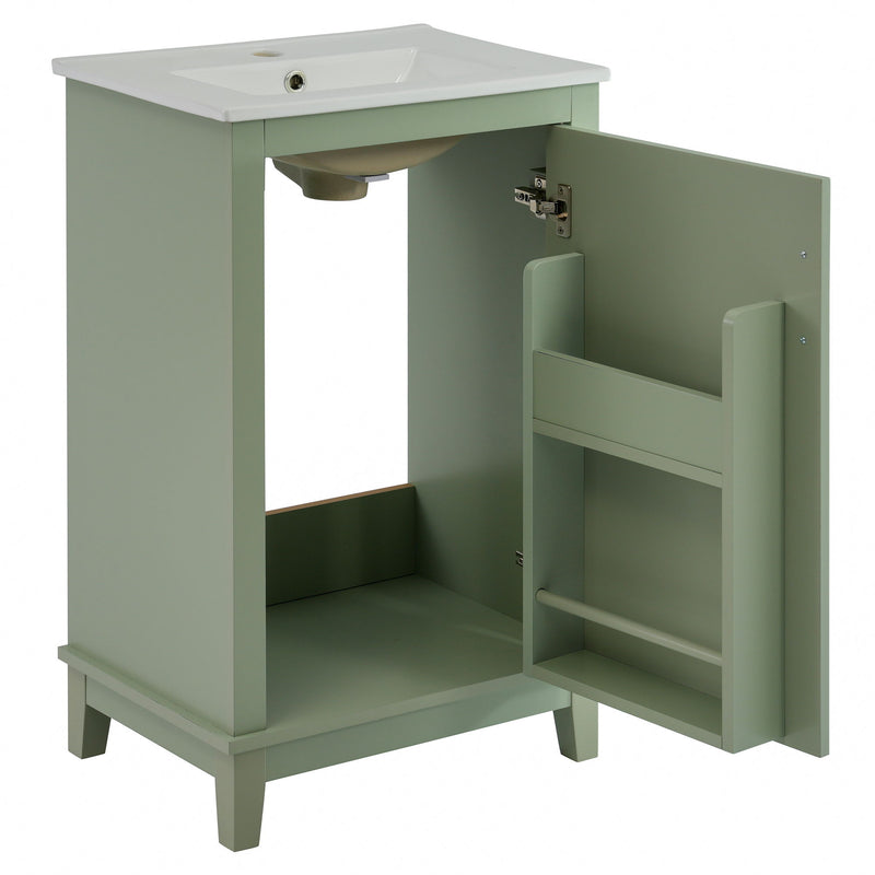 Modern Small Bathroom Vanity Cabinet With Ceramic Basin, Ample Storage, 1 Soft Close Door