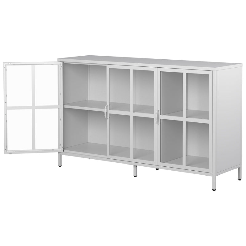 Heavy Duty Metal Modern Sideboard Buffet Cabinet With Storage Premium Steel Storage Cabinet, Adjustable Feet, Glass Doors, Large Capacity Organizer