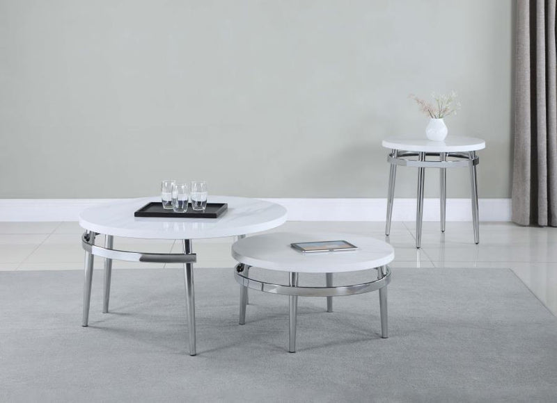 Avilla - 2 Piece Round Marble Top Coffee Table Set - White