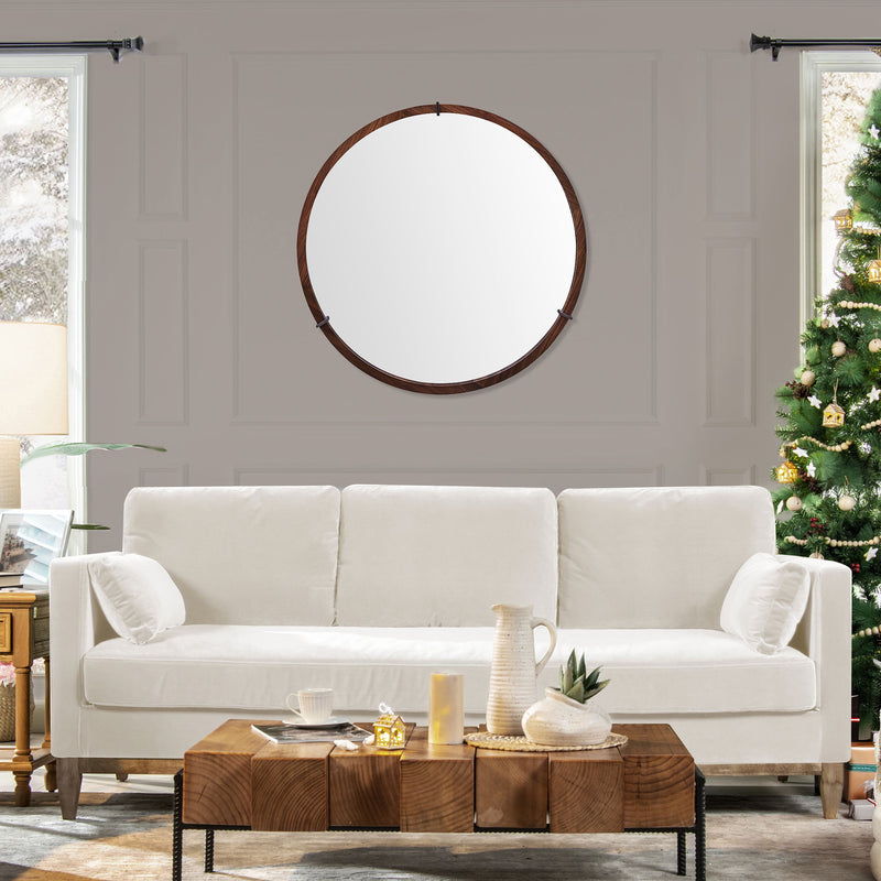 Hausen - Mid-Century Modern Round Accent Wall Mirror - Brown Walnut