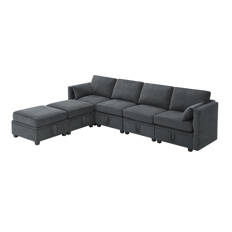 [VIDEO provided] [New] 109*54.7" Chenille Modular Sectional Sofa,U Shaped Couch with Adjustable Armrests and Backrests,6 Seat Reversible Sofa Bed with Storage Seats for Living Room, Apartment,2 Colors