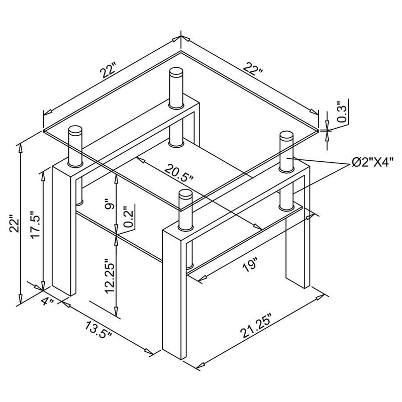 Dyer - 1-Shelf Square Glass Top Side End Table - White