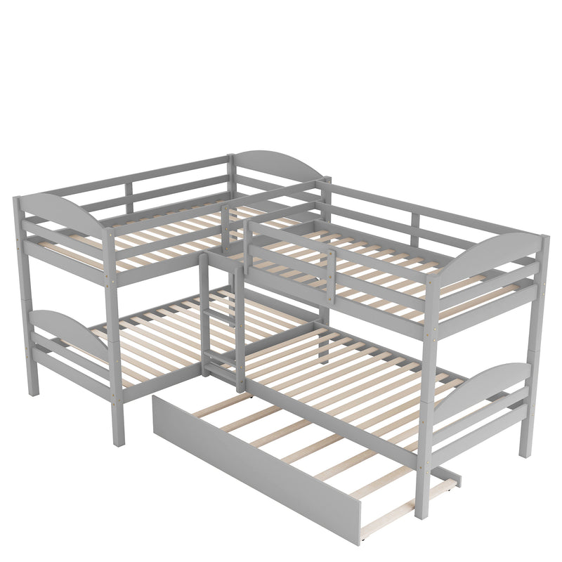 Twin L-Shaped Bunk bed with Trundle-Gray{OLD SKU:LP000024AAE}