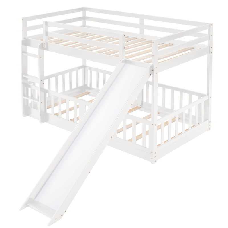 Twin Over Twin Bunk Bed With Slide And Ladder - White