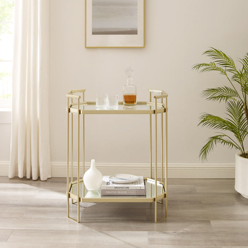 Modern Glam Mirror Top Accent Table - Pale Gold