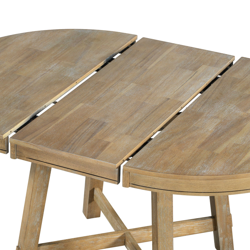 Farmhouse Dining Table Set Wood Round Extendable Dining Table And Upholstered Dining Chairs