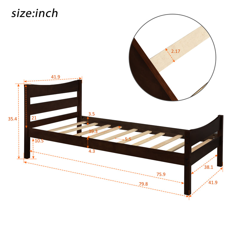 [Not allowed to sell to Walmart]Twin Size Wood Platform Bed with Headboard and Wooden Slat Support (Espresso)