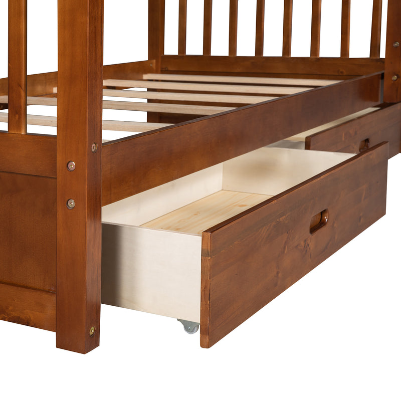 Twin-Over-Twin Bunk Bed with Ladders and Two Storage Drawers (Walnut)(OLD SKU:LT000265AAD)