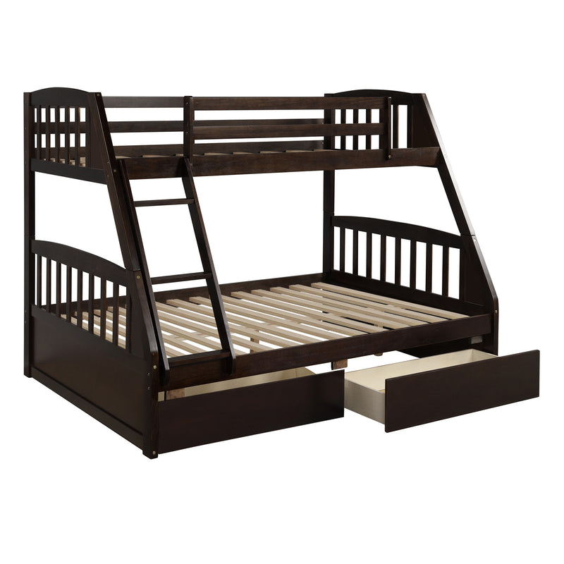 TOPMAX Solid Wood Twin Over Full Bunk Bed with Two Storage Drawers, Espresso