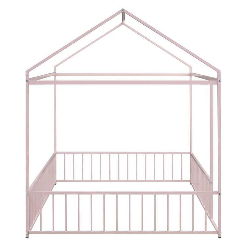 Metal Bed House Bed Frame With Fence, For Kids, Teens, Girls, Boys