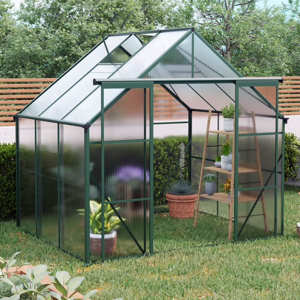 Double Door Polycarbonate Greenhouse Raised Base And Anchor Aluminum Heavy Duty Walk In Greenhouses For Outdoor Backyard In All Season