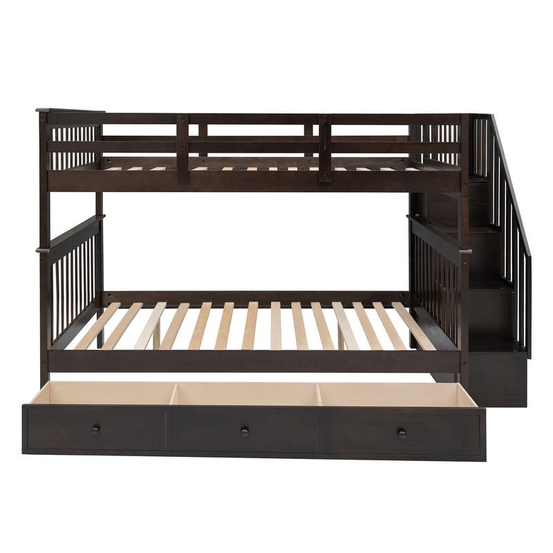 Stairway Full-Over-Full Bunk Bed with Drawer, Storage and Guard Rail for Bedroom, Espresso color( old sku: LP000310AAP )